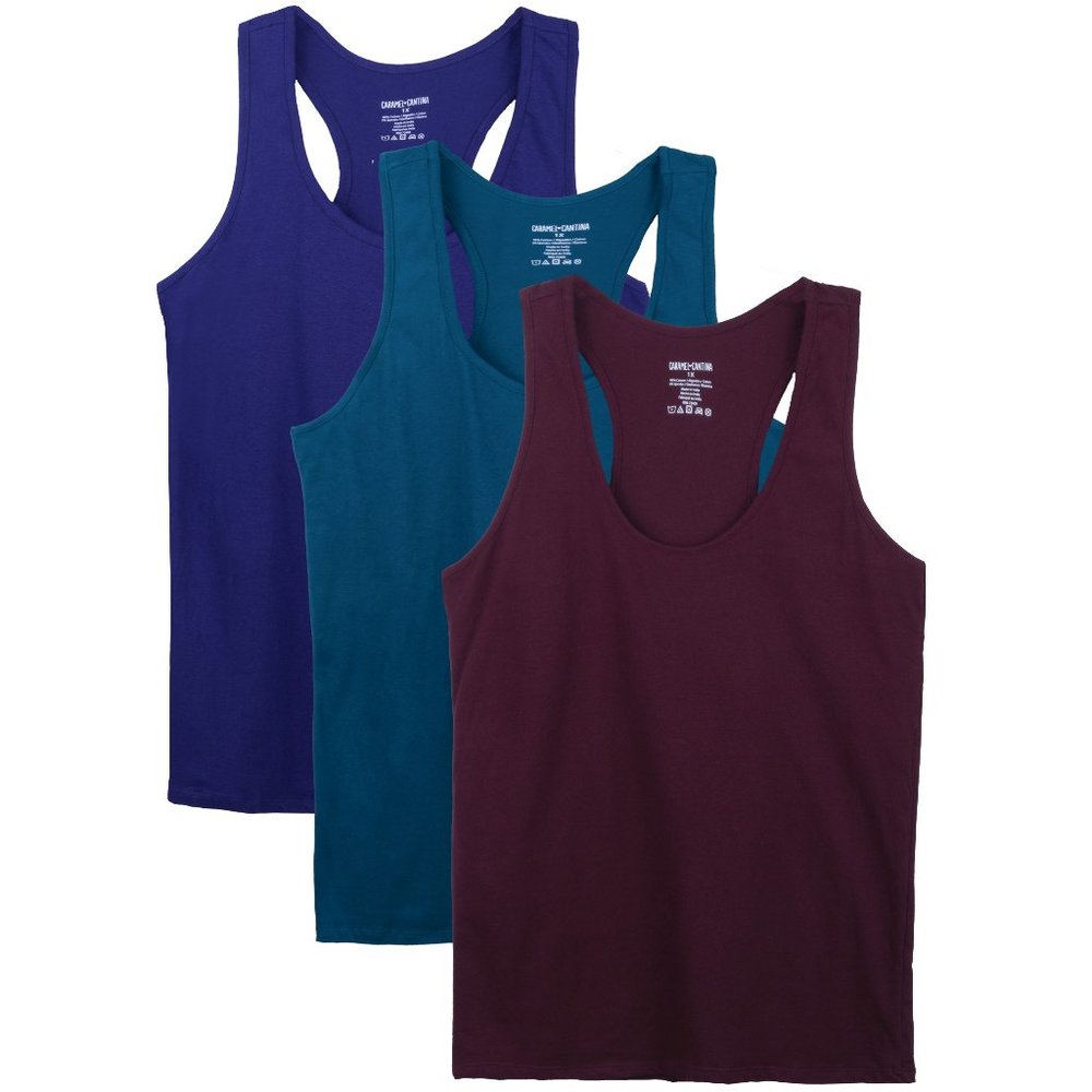 3 Pack Women's Cotton Spandex Racerback Tanks S-2X 3910 D.tel/Brg/Nvy New NWB